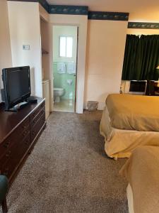 een hotelkamer met een bed, een tv en een badkamer bij sunrise motel in Owego