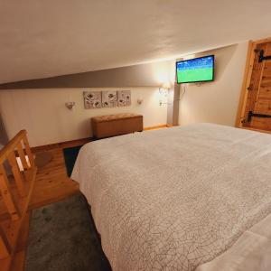 sypialnia z dużym łóżkiem i telewizorem z płaskim ekranem w obiekcie Luxury Loft Apartment Sofia w mieście Patras