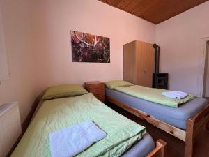 2 Einzelbetten in einem Zimmer mit in der Unterkunft Ferienhaus ZUR ALTEN FORSTKANZLEI in Wald