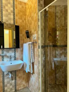 a bathroom with a sink and a shower at Aerodrome Lodge and Conference Centre in Benoni