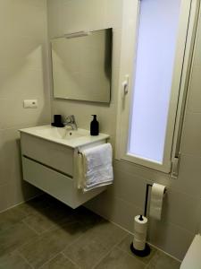uma casa de banho com um lavatório e um espelho em Apartamento en el casco antiguo de Ponferrada em Ponferrada
