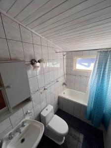 a bathroom with a white toilet and a sink at Amplia Casa 3 Dormitorios 2B in Puerto Montt