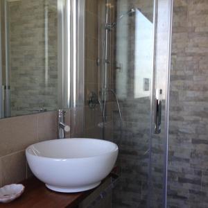 bagno con lavandino bianco e doccia di La Secchia Rapita a Zappolino