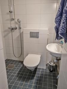 uma casa de banho com um WC e um lavatório em Pyynikin Rauha em Tampere