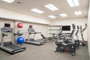 a gym with cardio machines and a flat screen tv at Courtyard by Marriott New York Queens/Fresh Meadows in Queens