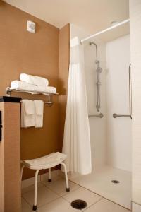 a bathroom with a shower and a shower curtain at Fairfield Inn & Suites by Marriott Richmond Midlothian in Richmond