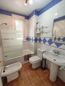 コニル・デ・ラ・フロンテーラにあるVerdeMar-Terraza-Sólo familiasのバスルーム(トイレ、洗面台、シャワー付)