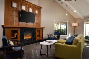 sala de estar con chimenea y TV en Residence Inn Sunnyvale Silicon Valley II, en Sunnyvale