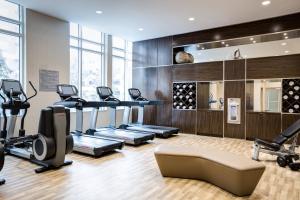 een fitnessruimte met loopbanden en cardio-apparatuur in een gebouw bij AC Hotel National Harbor Washington, DC Area in National Harbor