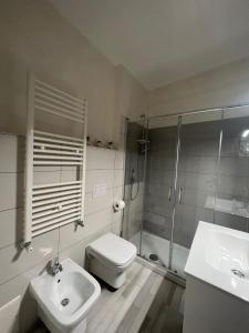 ein Bad mit einem WC, einem Waschbecken und einer Dusche in der Unterkunft Scicocco Sweet Home in Bagnoli del Trigno