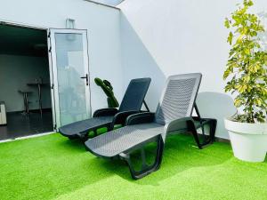three chairs and a plant in a room with grass at Estudio Grey in Tahiche