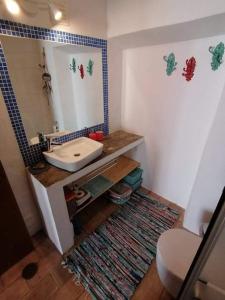 a bathroom with a sink and a mirror at Casa14 in Odeceixe