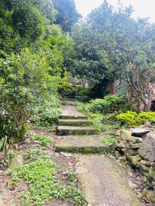 a dirt road with steps leading up to a house at Casa con piscina in El Colegio