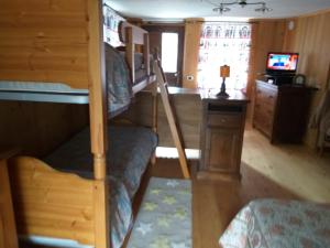 a small room with a bunk bed and a television at Casa Mimosa 1 in Gressan