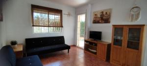 a living room with a couch and a tv at Chalet independiente con vistas en urbanización privada in Peniscola