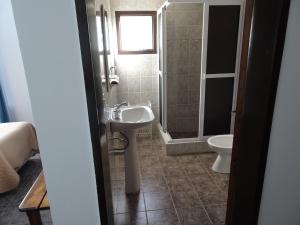 a bathroom with a sink and a toilet at Casa de Grillos in El Calafate