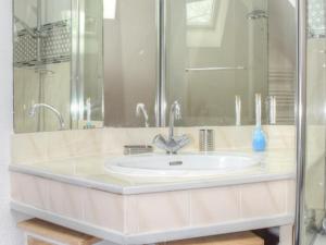 a bathroom with a sink and a shower at Gîte douillet en forêt d'Amboise, parc boisé 2.5 ha, cheminée, vélos, WiFi, jardin privé, animaux acceptés - FR-1-381-457 in Souvigny-de-Touraine +27 photos