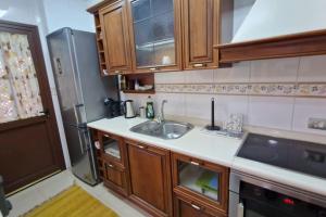 kuchnia ze zlewem i lodówką w obiekcie Great 2bedrooms apartment in Costa del Silencio w mieście Costa Del Silencio