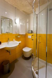 W łazience znajduje się toaleta, umywalka i prysznic. w obiekcie ARTYSTER CLERMONT-FERRAND w mieście Clermont-Ferrand