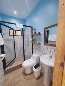 a bathroom with a toilet and a sink at HOTEL EL VIAJERO in La Libertad