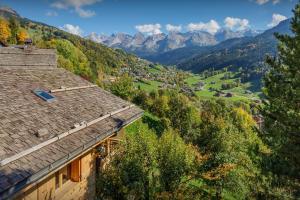 a view from the roof of a house with mountains in the background at Chalet Aravista - OVO Network in Le Grand-Bornand