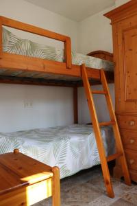 托雷維耶哈的住宿－CHALET CON PISCINA PRIVADA，一间卧室配有两张双层床和一张书桌