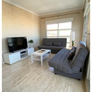 Televízia a/alebo spoločenská miestnosť v ubytovaní Modern flat and private attic close to beach