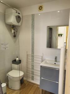 La salle de bains est pourvue de toilettes et d'un lavabo. dans l'établissement Studio sur le port de Toulon, à Toulon