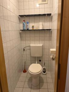 a small bathroom with a toilet in a room at Appartementhaus Lekic in Böheimkirchen