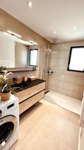 a bathroom with a sink and a washing machine at Romy YourHostHelper in Saint-Cyr-sur-Mer