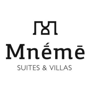 a sign that reads mnr suites and villas at Mnḗmē Suites & Villas in Kastrí