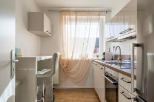 a kitchen with a sink and a window at Private Apartment in Lehrte