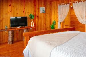 a bedroom with a bed and a flat screen tv at Hotel Sea Breeze in Paraíso