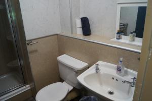 a bathroom with a toilet and a sink at Cunninghame 2 in Beith