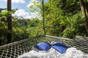 two blue cushions on a hammock in the forest at Sacred Valley by GenuineHost in Tegalalang