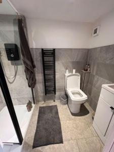 a bathroom with a toilet and a tub and a sink at The Coorie Inn @ Portobello, Edinburgh’s Seaside. in Edinburgh