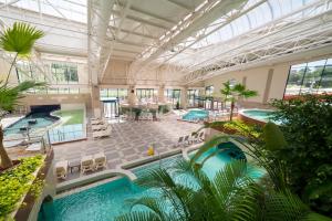 une grande piscine intérieure avec un grand bâtiment dans l'établissement Lotus Therm Spa&Luxury Resort, à Băile Felix