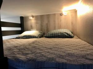 巴拉頓萊萊的住宿－Lucky Apartmanház，一间卧室配有一张带两个枕头的床