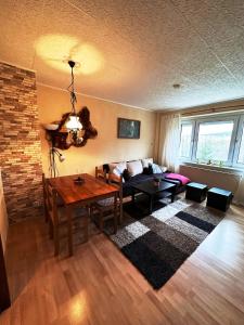 ein Wohnzimmer mit einem Sofa und einem Tisch in der Unterkunft Zeche 33 in Kurort Oberwiesenthal