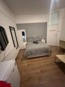 um quarto com uma cama e uma televisão em Private Self Contained Studio In The Heart Of Golders Green em Londres
