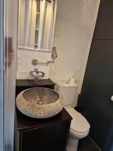 诺加罗LES CERISIERS 2的一间带石质水槽和卫生间的浴室