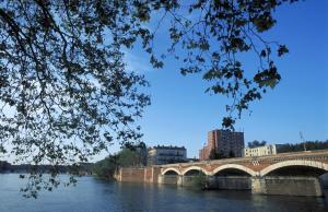 un pont sur une rivière avec des bâtiments en arrière-plan dans l'établissement ibis Toulouse Pont Jumeaux, à Toulouse