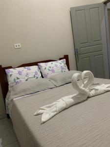 Dos cisnes hechos de toallas en dos camas en Pousada Vidal en Carolina