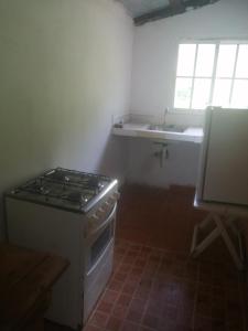 a kitchen with a stove and a sink at Coffee Store La Cabaña in Valle Hornito