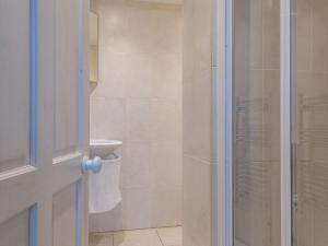 ein Badezimmer mit Dusche, Toilette und Waschbecken in der Unterkunft Bumblebee Cottage in Salcombe