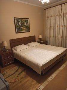 1 dormitorio con 1 cama grande y 2 mesitas de noche en Home Sweet Rental, en Tirana