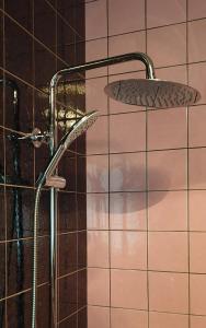 een douche met een douchekop op een betegelde muur bij Maisonette Elisabeth in Trier