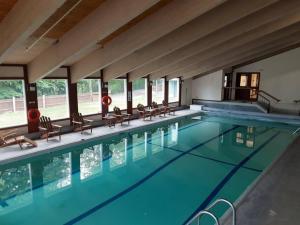 a swimming pool with chairs in a building at Leslie's Retreat in Campton