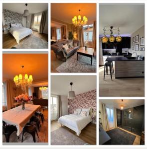 a collage of pictures of a living room and dining room at Villa Agatha in Épinal