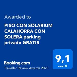 Certyfikat, podpis lub inny dokument wystawiony w obiekcie PISO CON SOLARIUM CALAHORRA CON SOLERA parking privado GRATIS